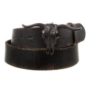 Ralph Lauren ~ Made in Italy Steer Head Black Distressed Calf Leather Belt